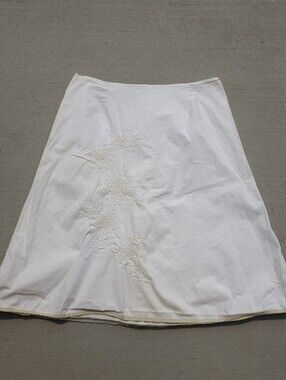 VTG Autograph New York White A-line Cotton Floral Design Lined Midi Skirt SZ 10